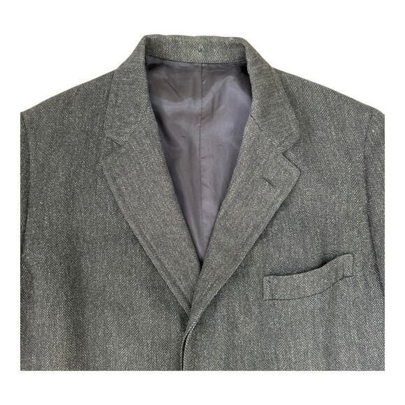 Vintage 1950’s Charcoal Gray Wool Herringbone Tweed Overcoat Jacket Men’s Large - Picture 3 of 9